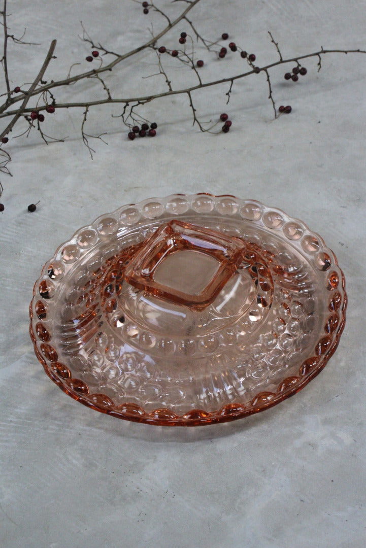 Large Vintage Deco Pink Glass Bowl Centrepiece - Kernow Furniture