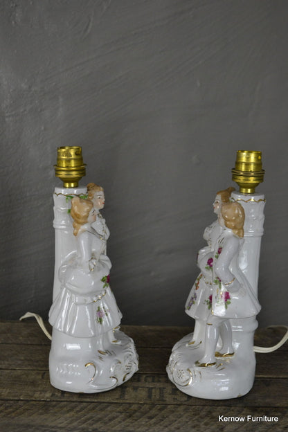 Pair Vintage Porcelain Figurine Table Lamps - Kernow Furniture