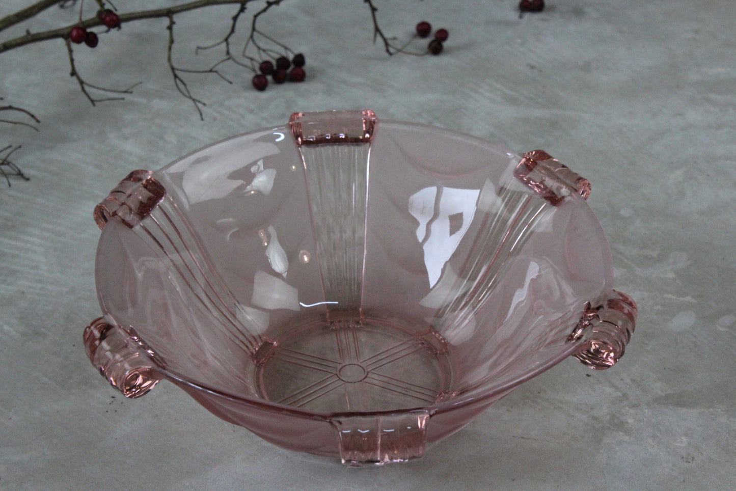 Vintage Pink Glass Serving Bowl - Kernow Furniture