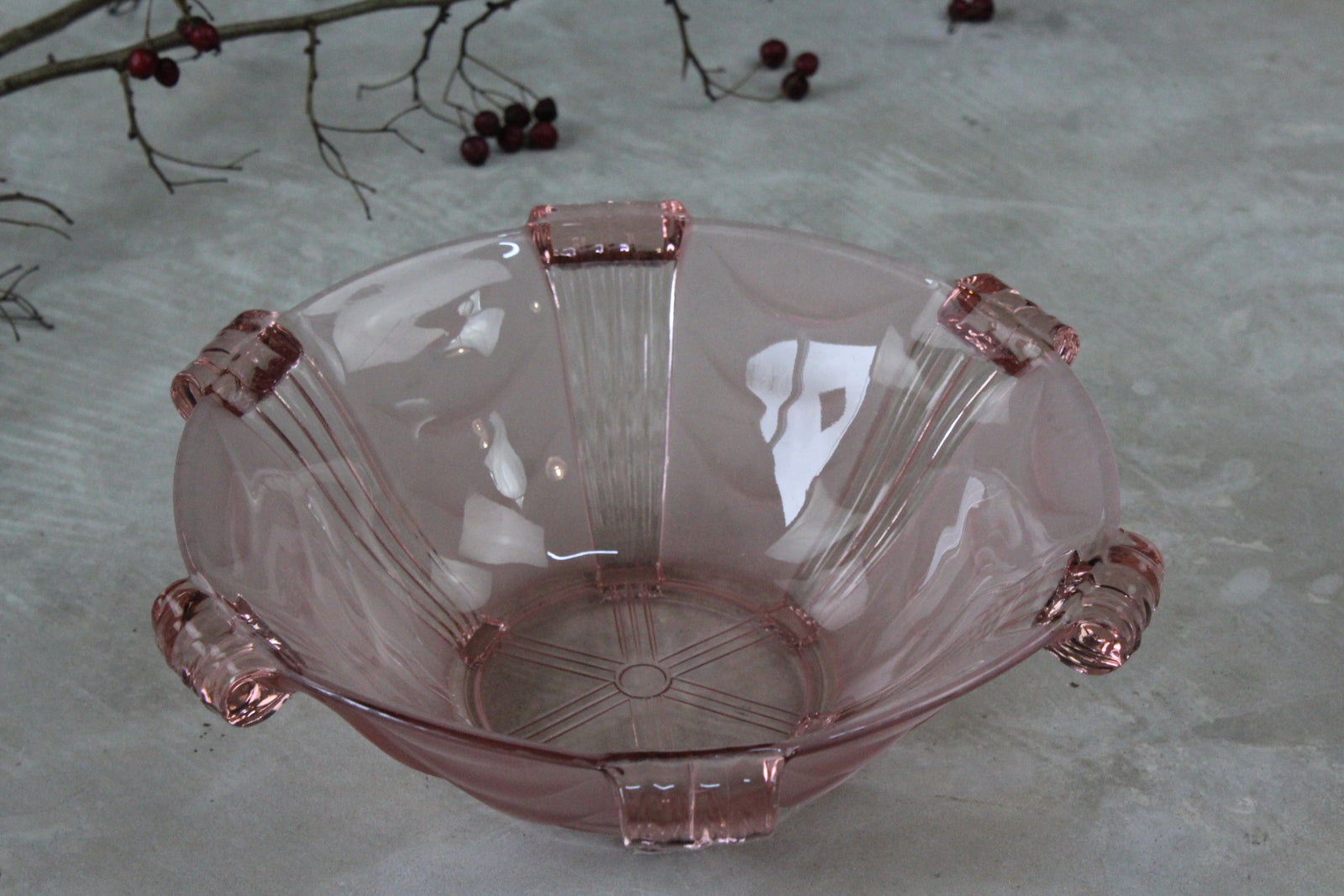 Vintage Pink Glass Serving Bowl - Kernow Furniture