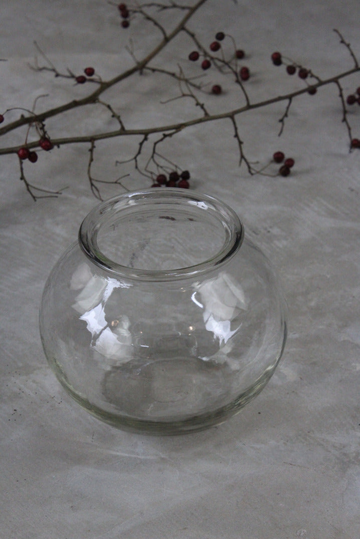 Vintage Clear Glass Flower Bowl Vase - Kernow Furniture