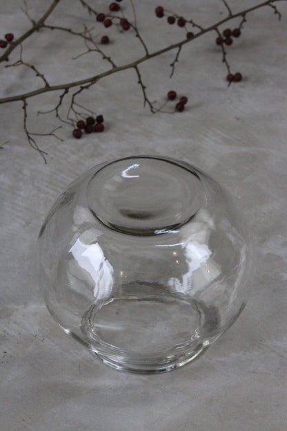 Vintage Clear Glass Flower Bowl Vase - Kernow Furniture