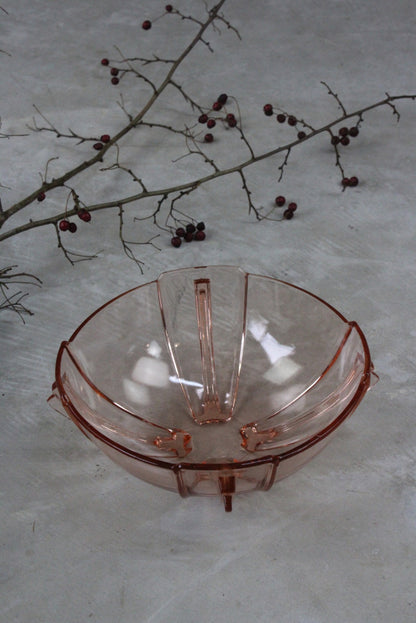 Vintage Pink Glass Serving Bowl - Kernow Furniture