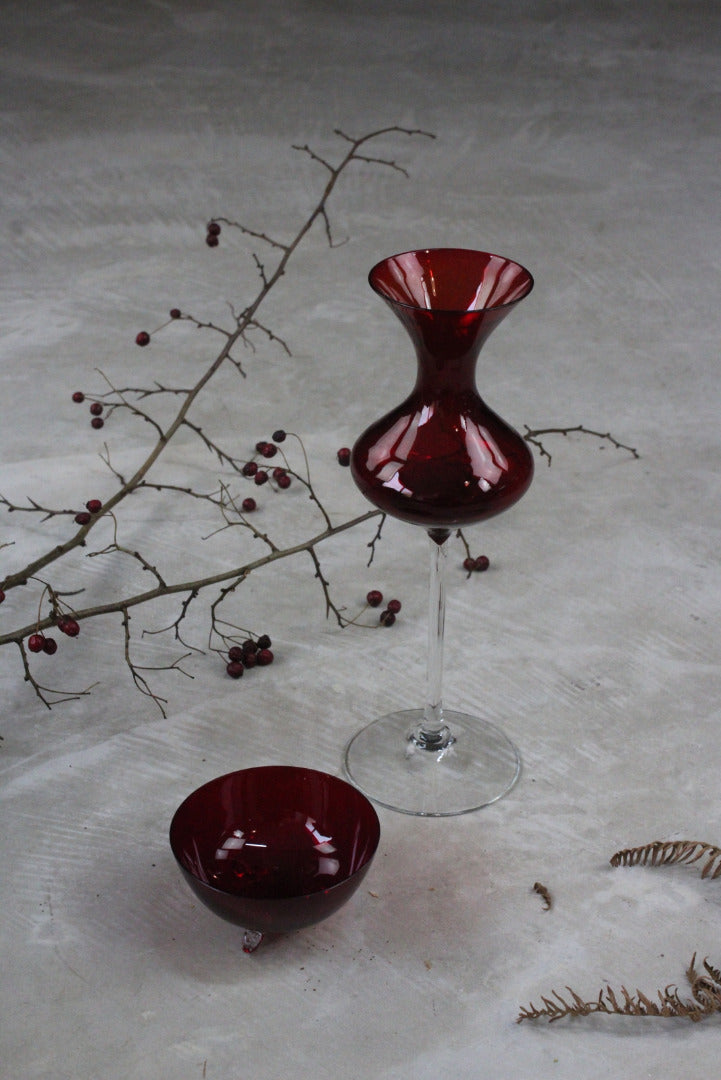 Glass Red Vase & Bowl - Kernow Furniture