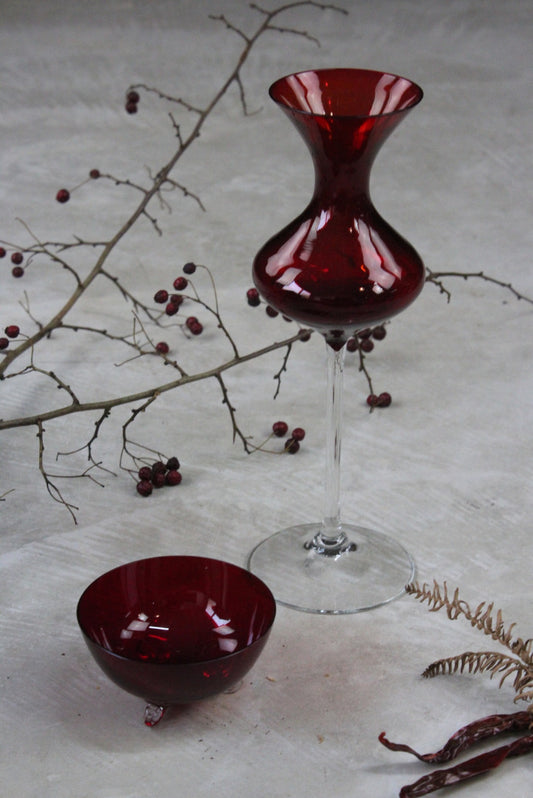 Glass Red Vase & Bowl - Kernow Furniture