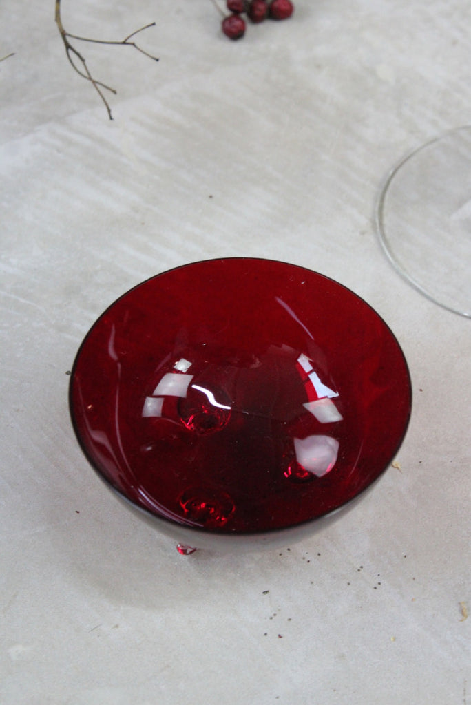 Glass Red Vase & Bowl - Kernow Furniture