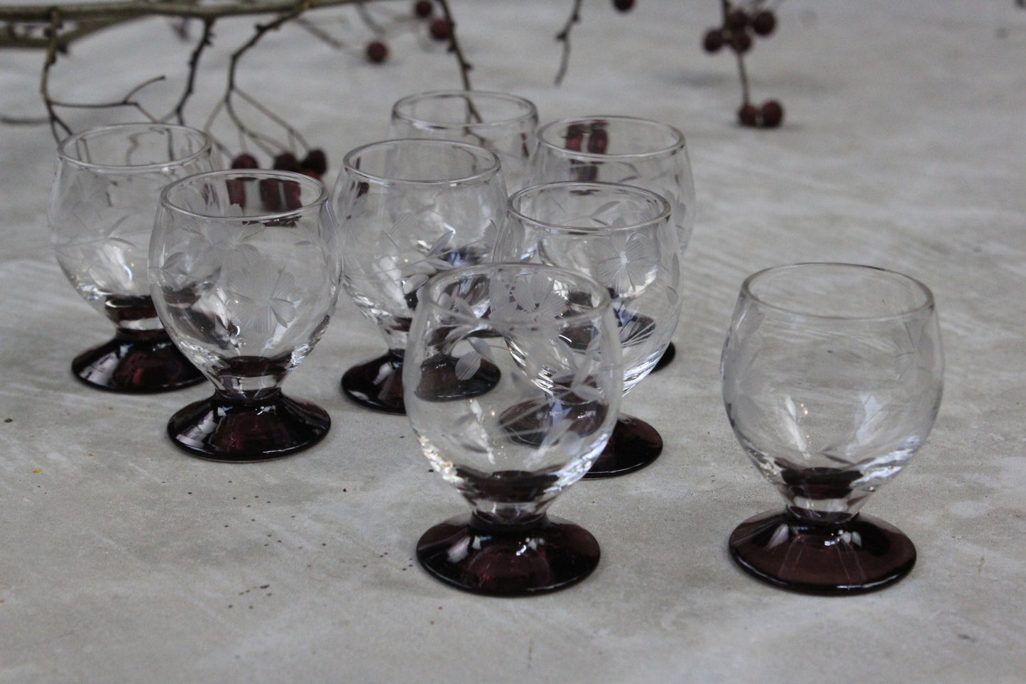 8 Tiny Vintage Liqueur Glasses - Kernow Furniture