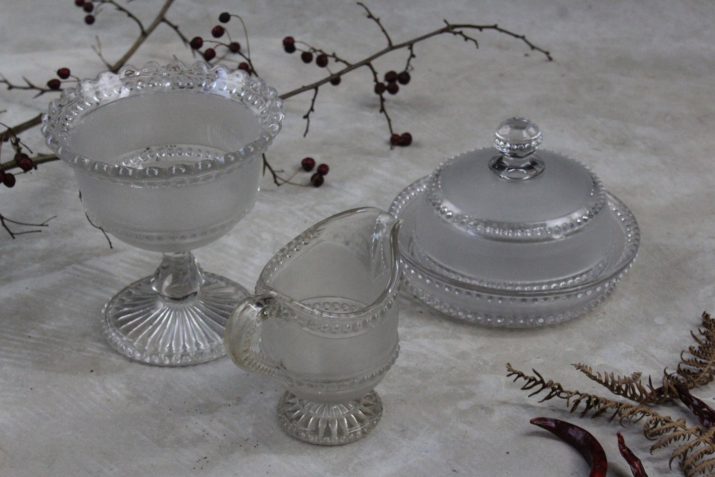 Glass Set: Jug Compote Cheese Dome - Kernow Furniture