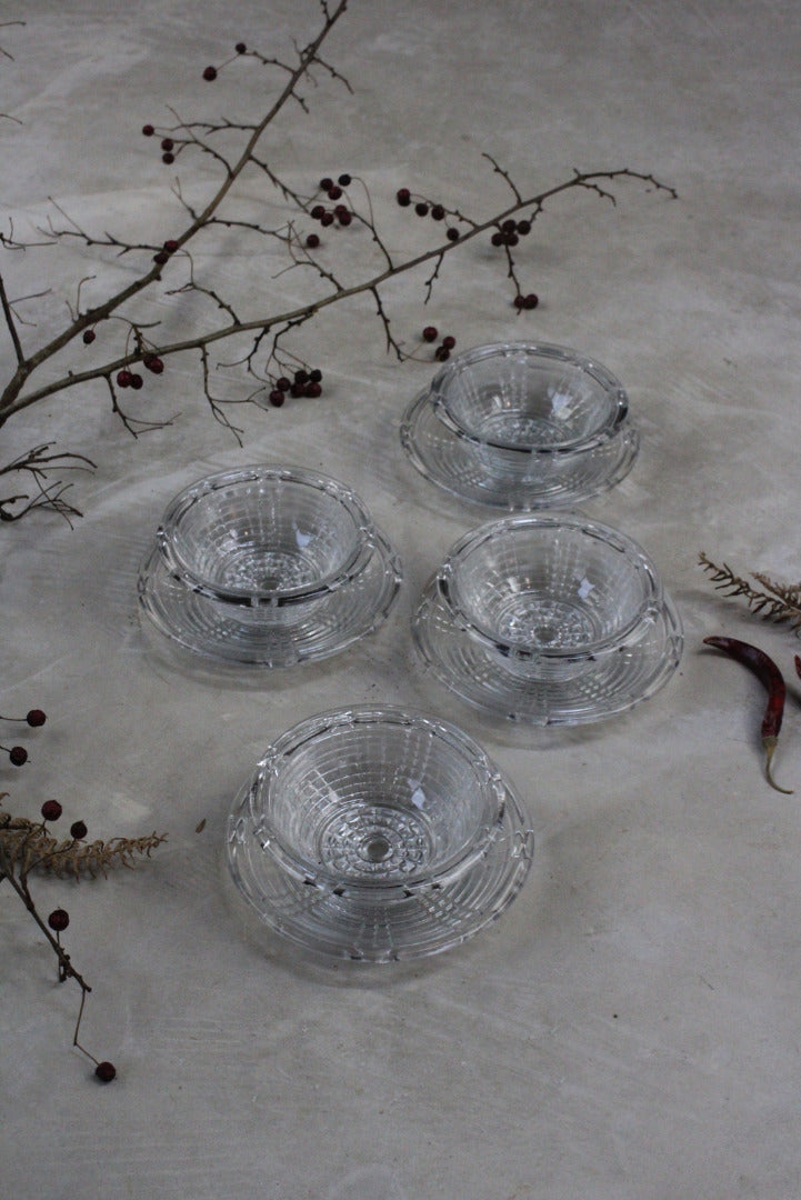 4 Vintage Glass Dessert Bowls & Saucers - Kernow Furniture