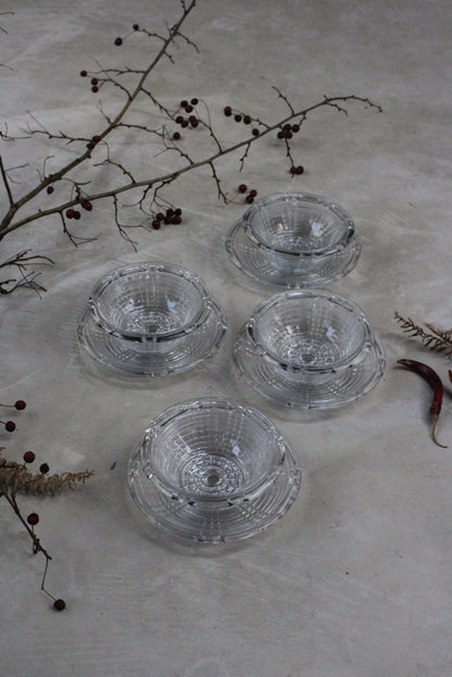 4 Vintage Glass Dessert Bowls & Saucers - Kernow Furniture