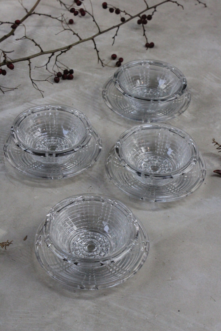 4 Vintage Glass Dessert Bowls & Saucers - Kernow Furniture