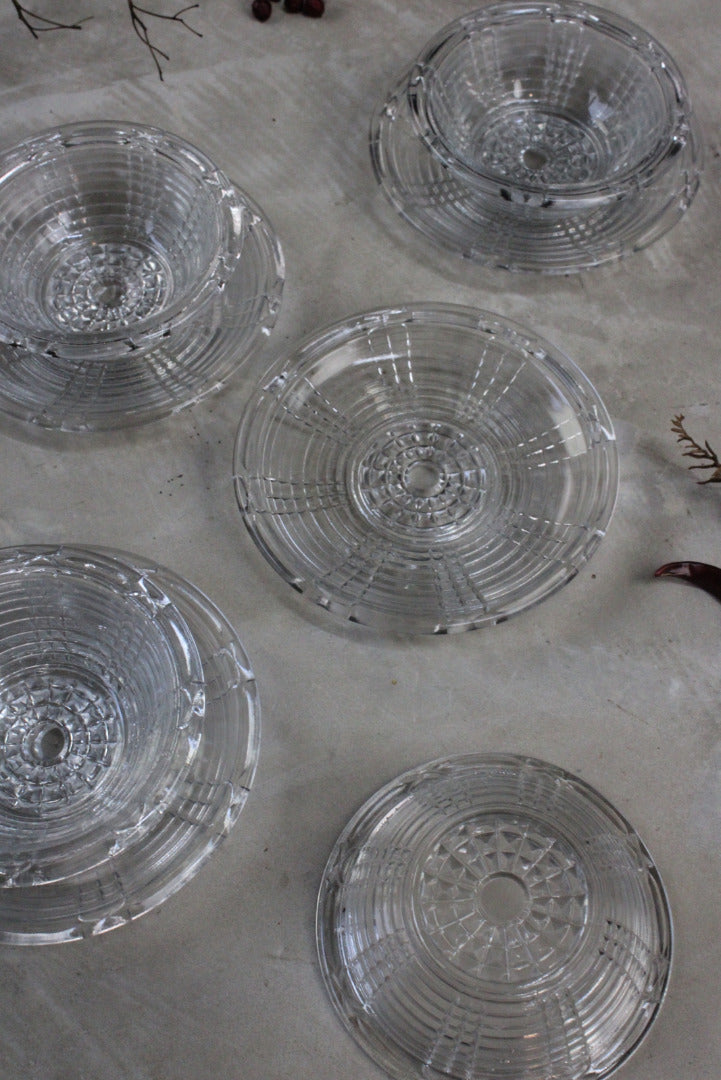 4 Vintage Glass Dessert Bowls & Saucers - Kernow Furniture