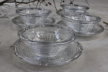 4 Vintage Glass Dessert Bowls & Saucers - Kernow Furniture