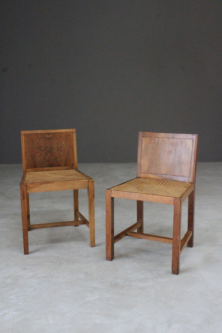 Pair Art Deco Walnut & Cane Chairs - Kernow Furniture