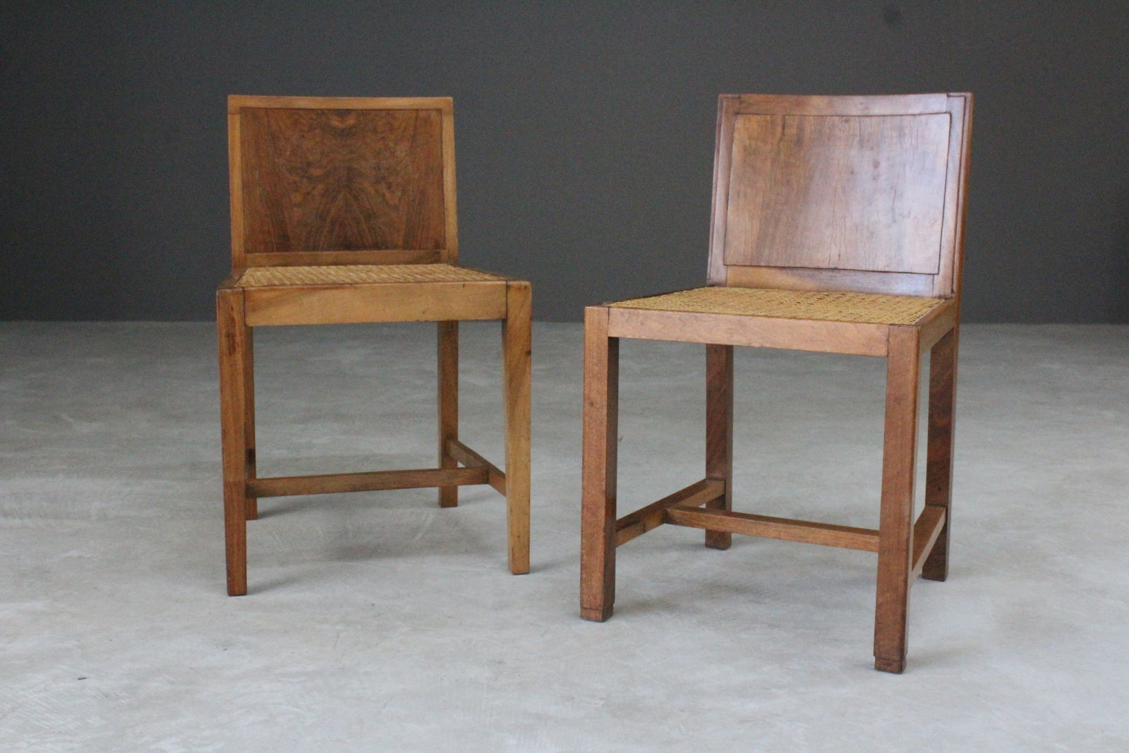 Pair Art Deco Walnut & Cane Chairs - Kernow Furniture