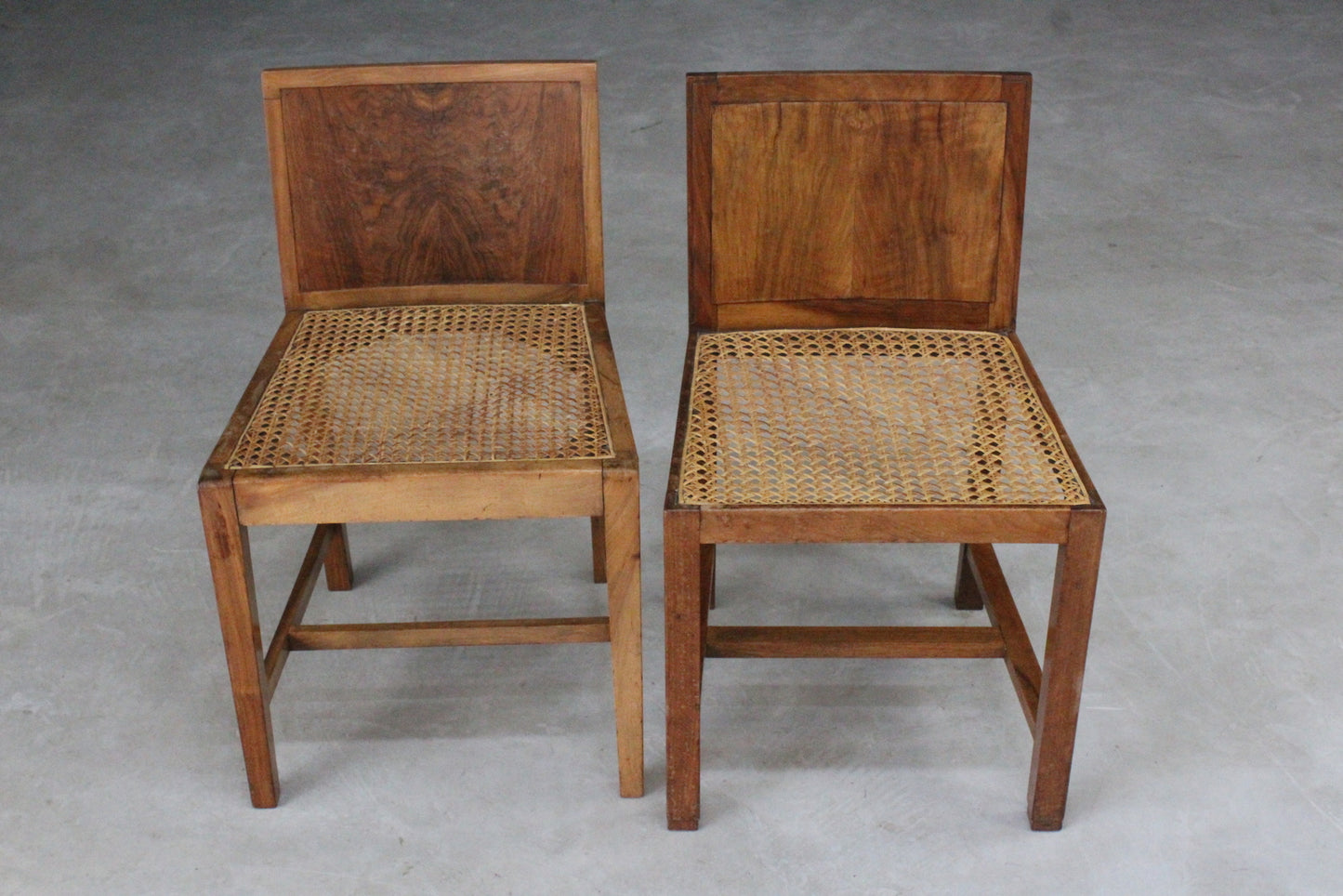 Pair Art Deco Walnut & Cane Chairs - Kernow Furniture