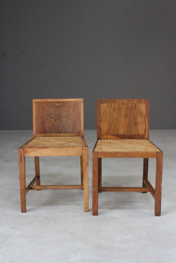 Pair Art Deco Walnut & Cane Chairs - Kernow Furniture