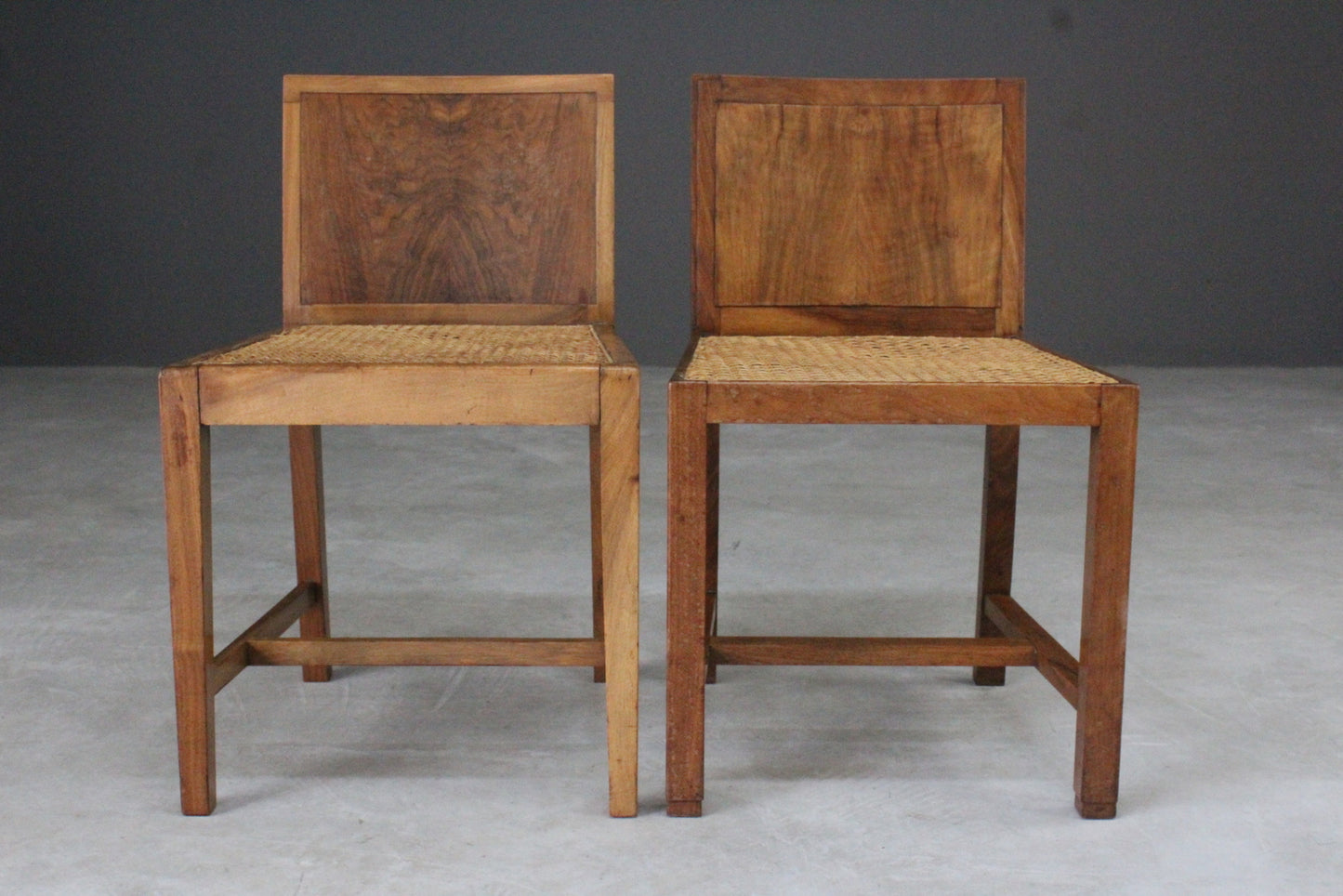 Pair Art Deco Walnut & Cane Chairs - Kernow Furniture