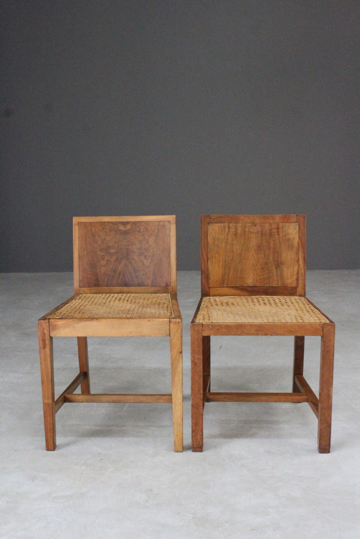 Pair Art Deco Walnut & Cane Chairs - Kernow Furniture