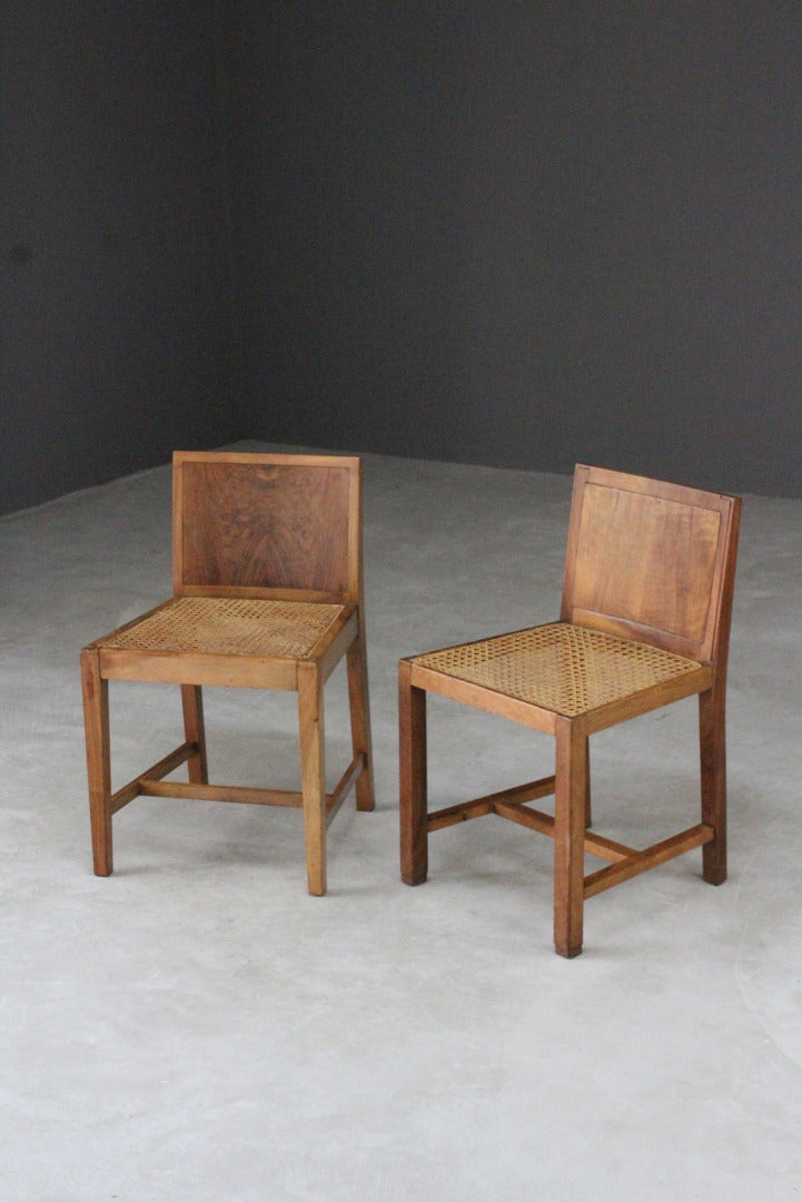 Pair Art Deco Walnut & Cane Chairs - Kernow Furniture