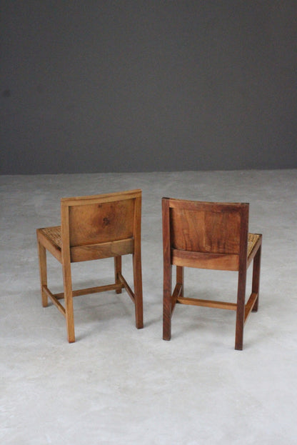 Pair Art Deco Walnut & Cane Chairs - Kernow Furniture