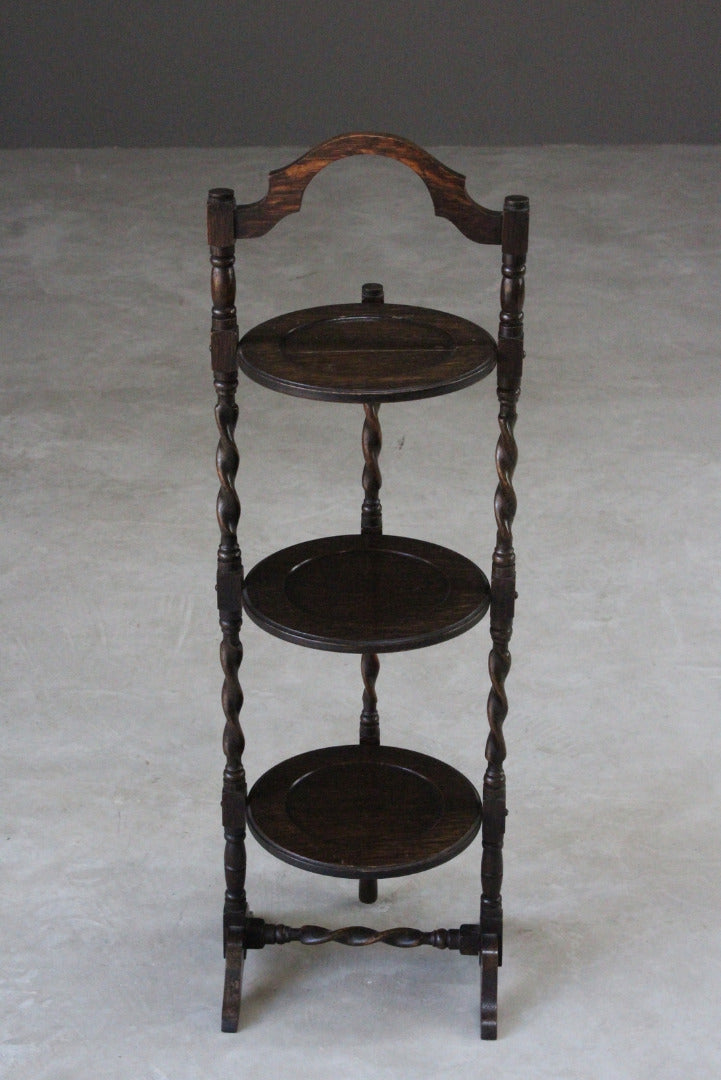 Oak Barley Twist Three Tier Cake Stand - Kernow Furniture