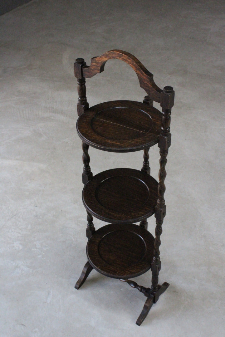 Oak Barley Twist Three Tier Cake Stand - Kernow Furniture