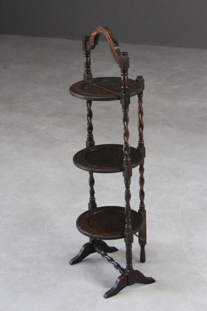 Oak Barley Twist Three Tier Cake Stand - Kernow Furniture