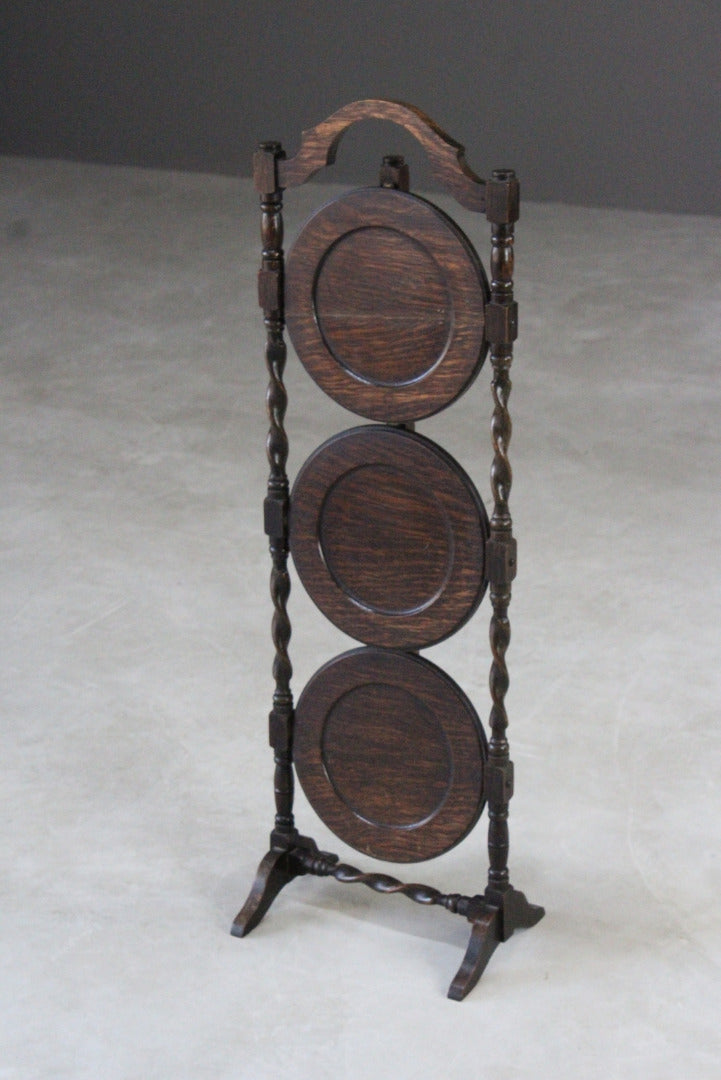 Oak Barley Twist Three Tier Cake Stand - Kernow Furniture