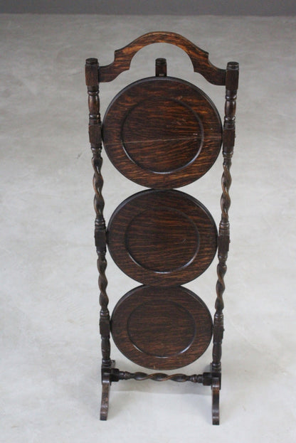 Oak Barley Twist Three Tier Cake Stand - Kernow Furniture