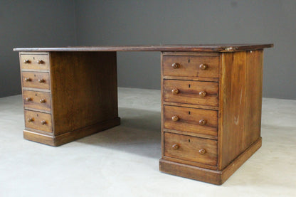 Large Antique Victorian Twin Pedestal Desk - Kernow Furniture