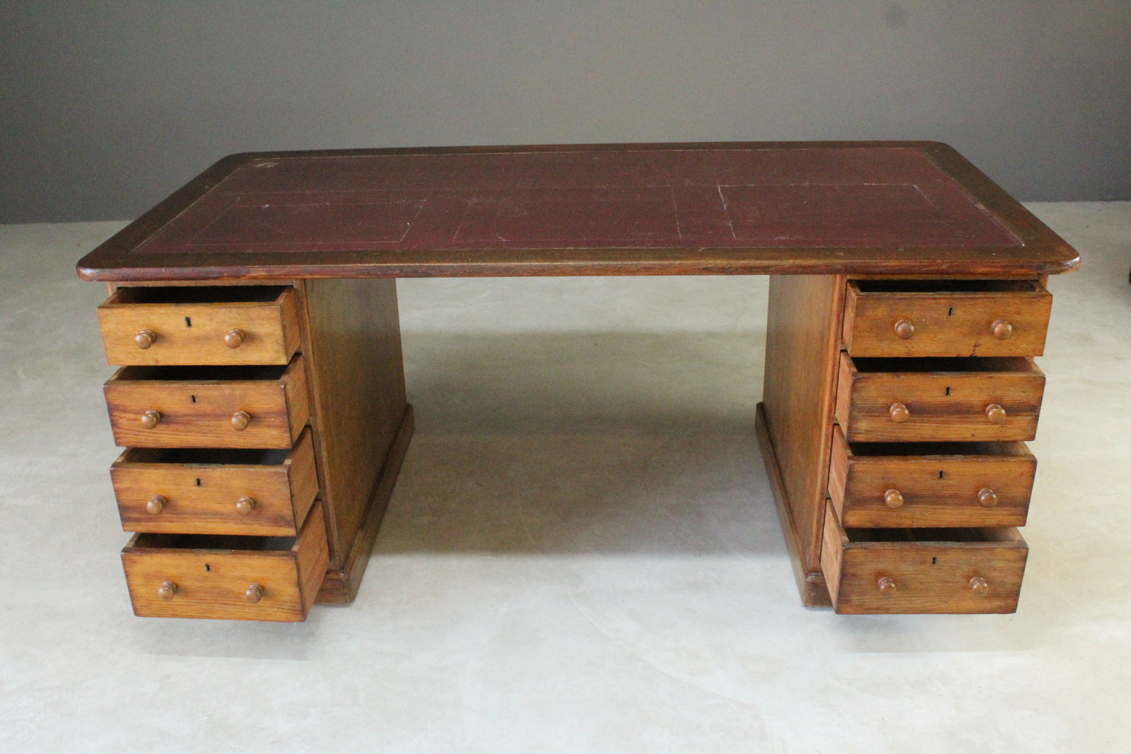 Large Antique Victorian Twin Pedestal Desk - Kernow Furniture