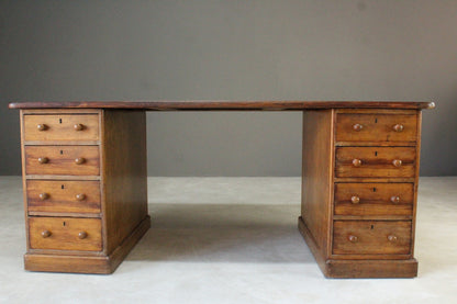 Large Antique Victorian Twin Pedestal Desk - Kernow Furniture