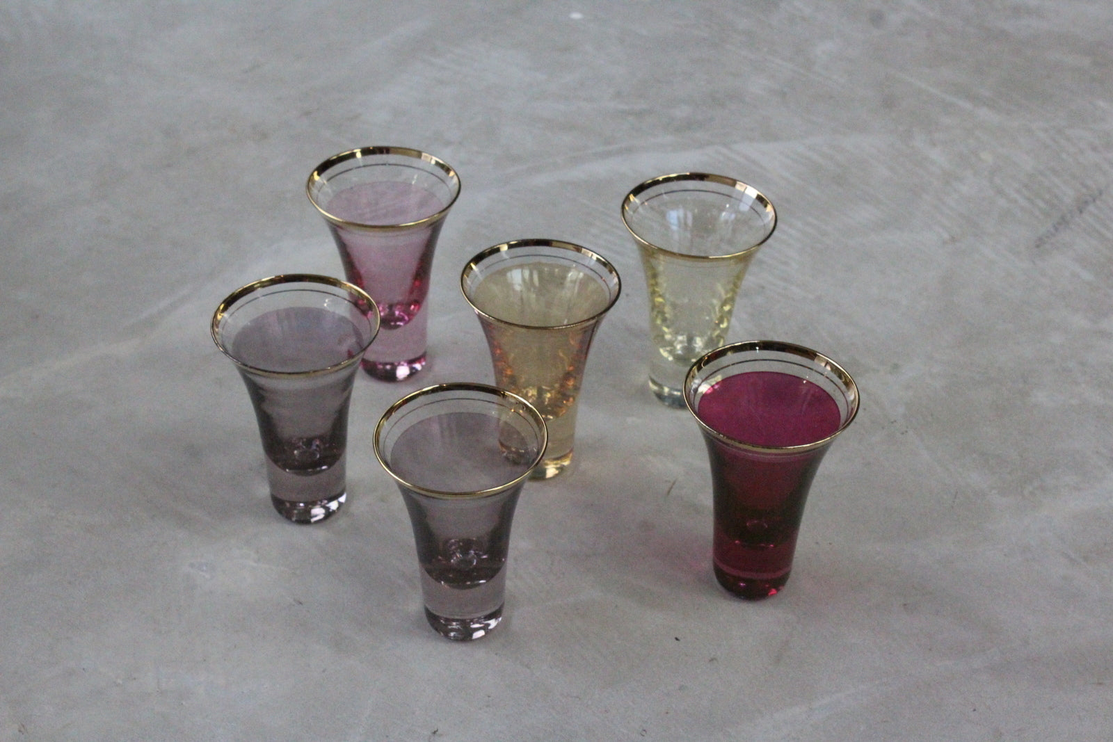 6 Vintage Coloured Shot Glasses - Kernow Furniture