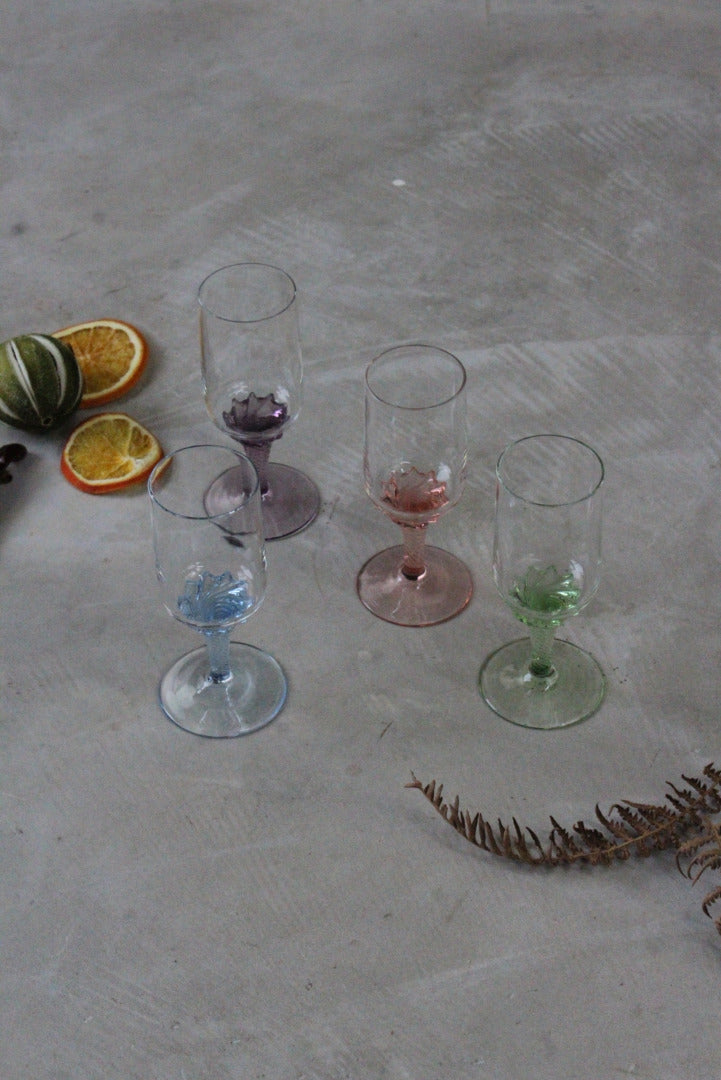 4 Coloured Glass Sherry Licqueur Glasses - Kernow Furniture