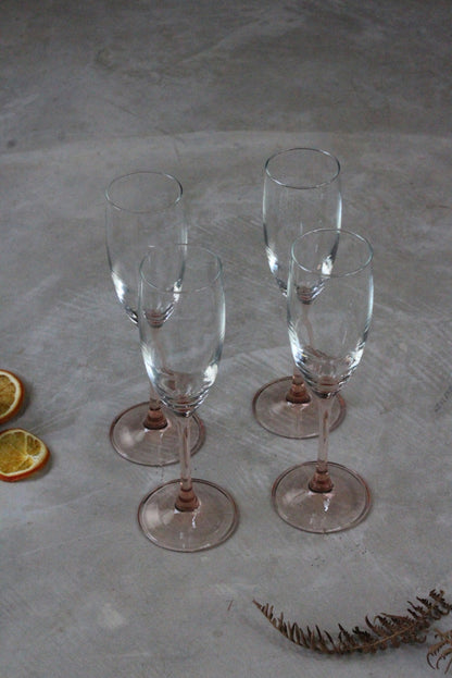 4 Pink Peach Tint Glass Champagne Flutes - Kernow Furniture