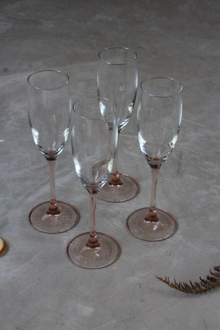 4 Pink Peach Tint Glass Champagne Flutes - Kernow Furniture