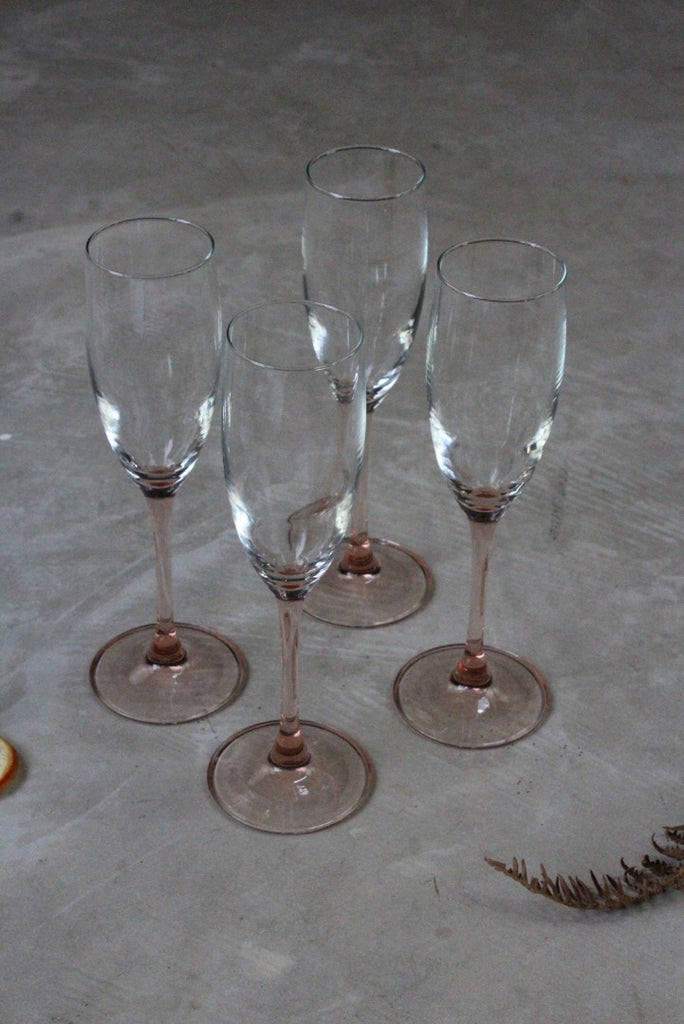 4 Pink Peach Tint Glass Champagne Flutes - Kernow Furniture