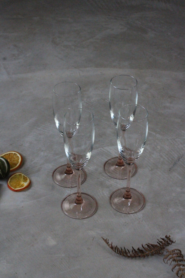 4 Pink Peach Tint Glass Champagne Flutes - Kernow Furniture