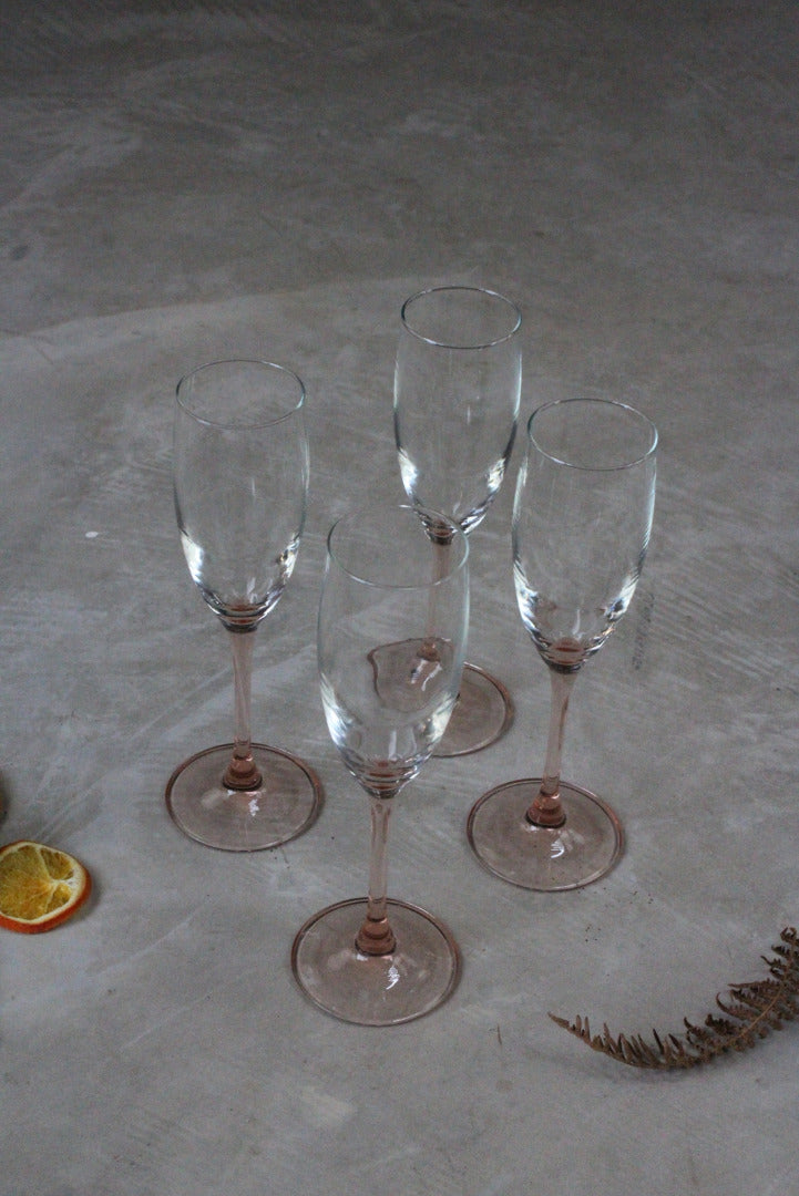 4 Pink Peach Tint Glass Champagne Flutes - Kernow Furniture