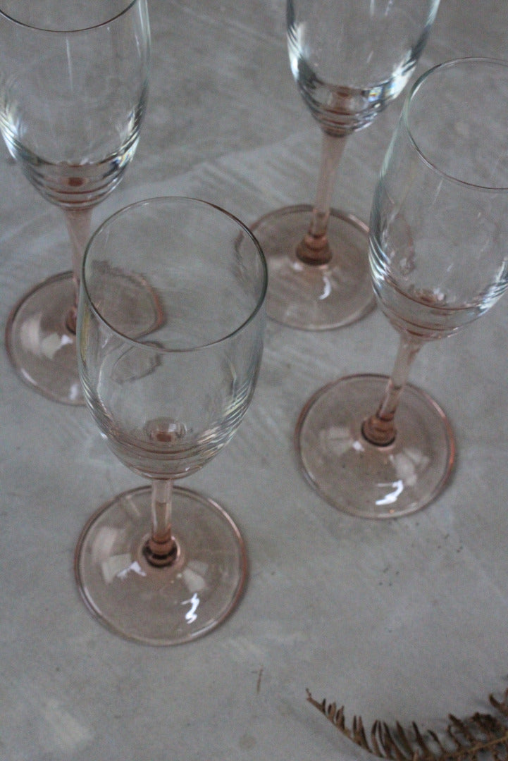 4 Pink Peach Tint Glass Champagne Flutes - Kernow Furniture