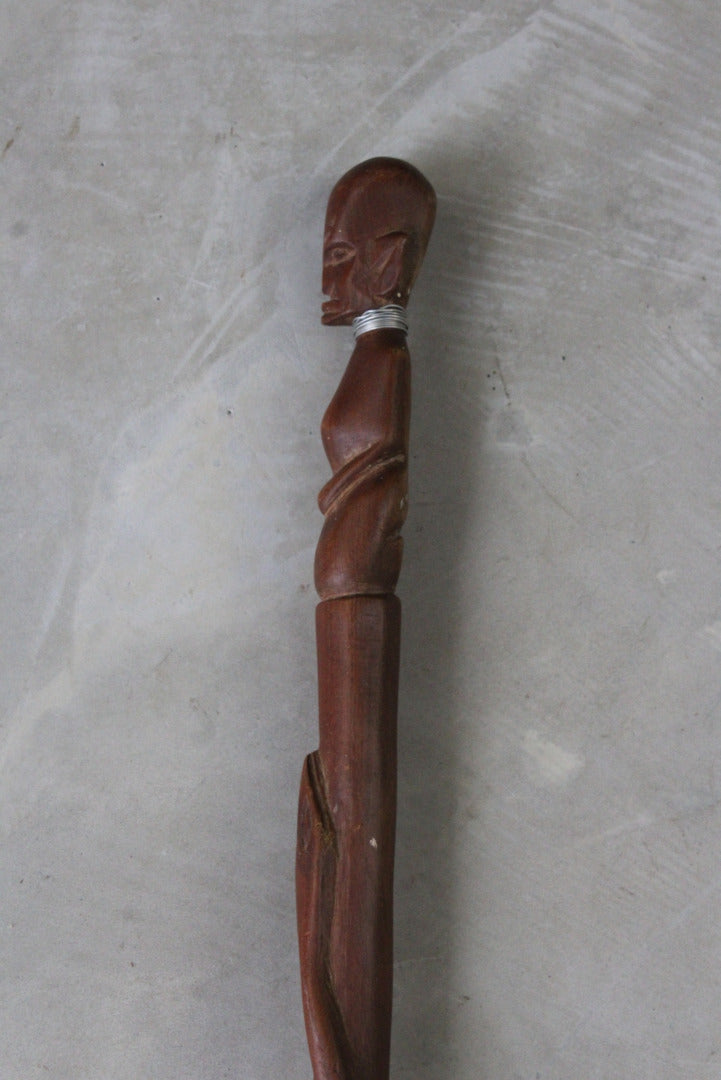 Carved Teak African Walking Cane - Kernow Furniture