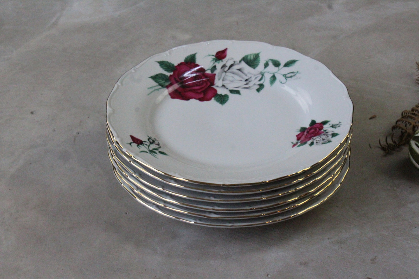 6 Vintage Czech China Dinner Plates - Kernow Furniture