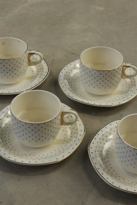 Brexton Blue & White Spotty Cups & Saucers - Kernow Furniture