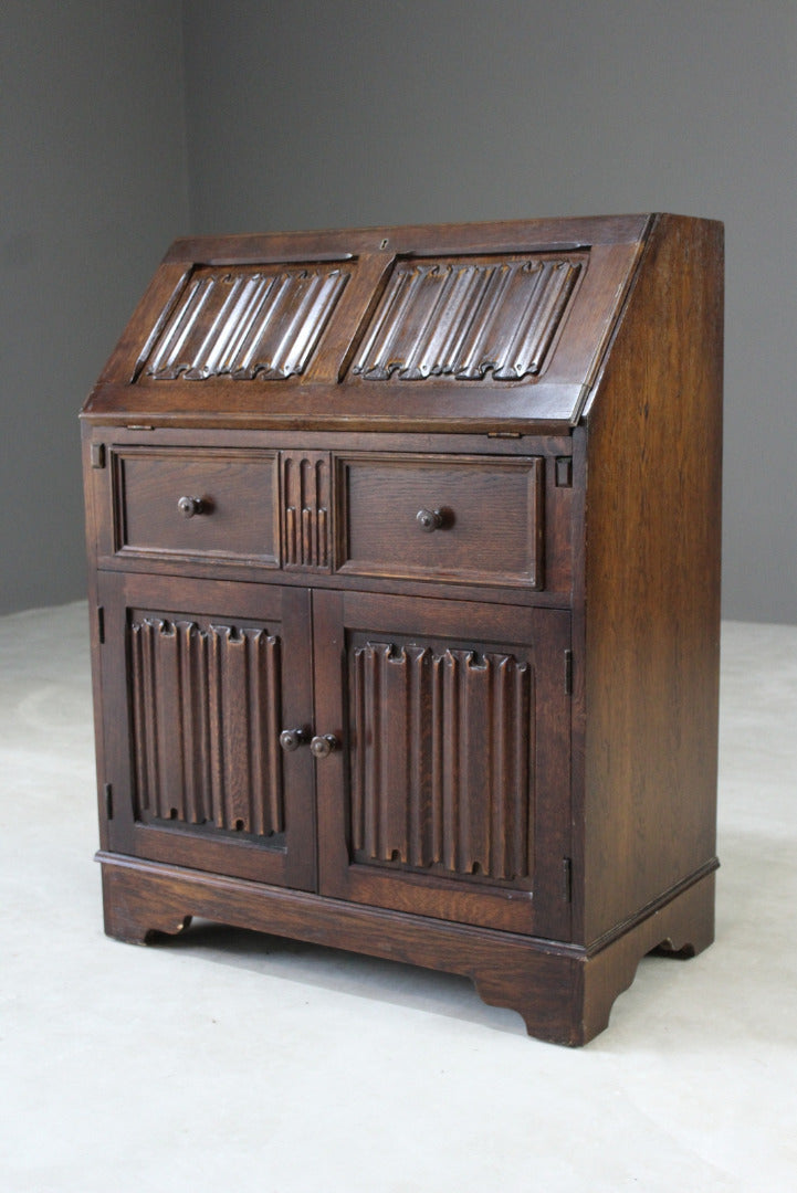 Oak Linenfold Bureau - Kernow Furniture