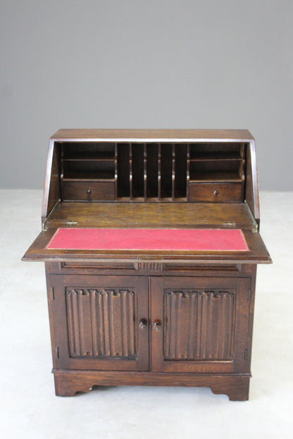 Oak Linenfold Bureau - Kernow Furniture