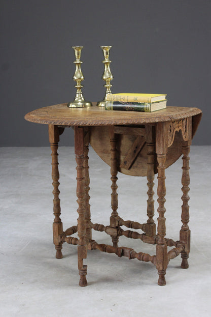 Small Oak Drop Leaf Carved Side Table - Kernow Furniture