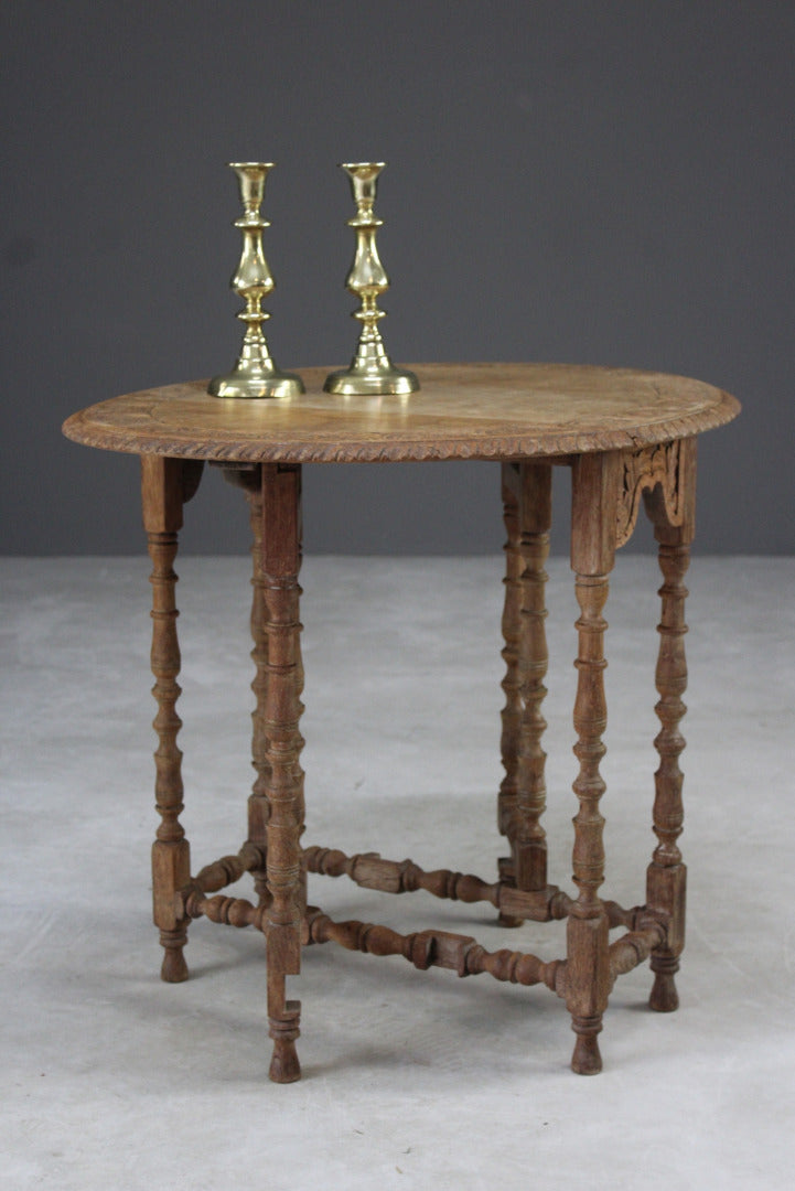 Small Oak Drop Leaf Carved Side Table - Kernow Furniture