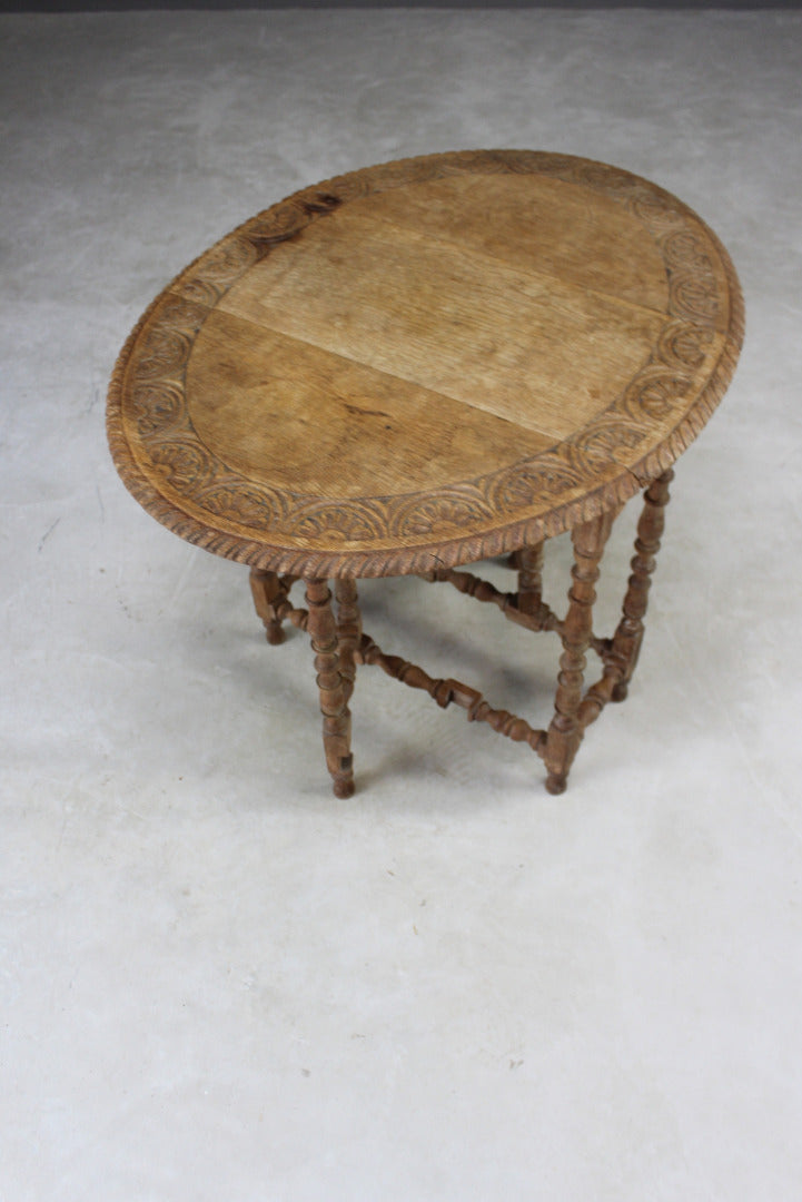 Small Oak Drop Leaf Carved Side Table - Kernow Furniture