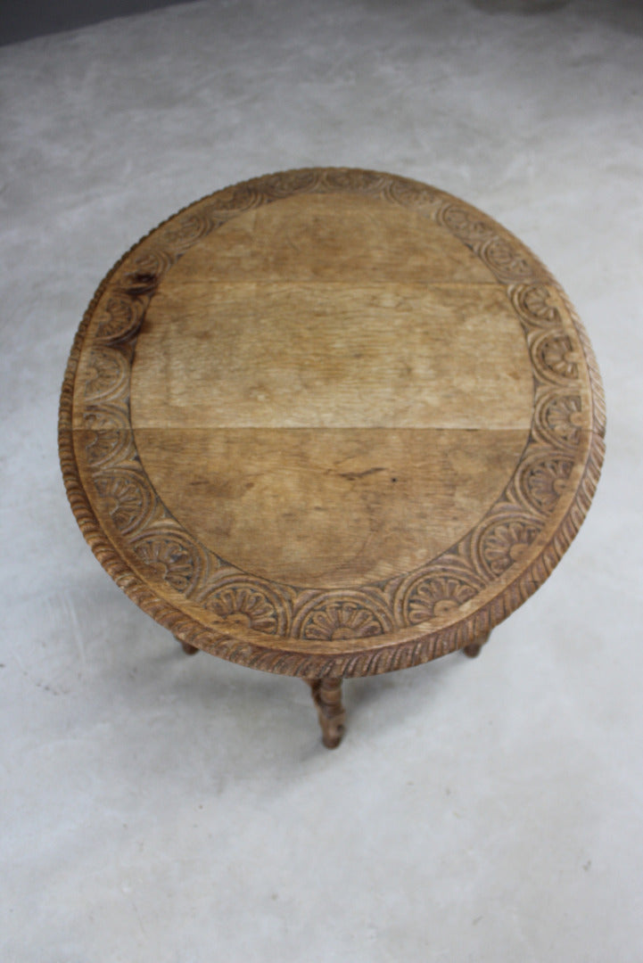 Small Oak Drop Leaf Carved Side Table - Kernow Furniture